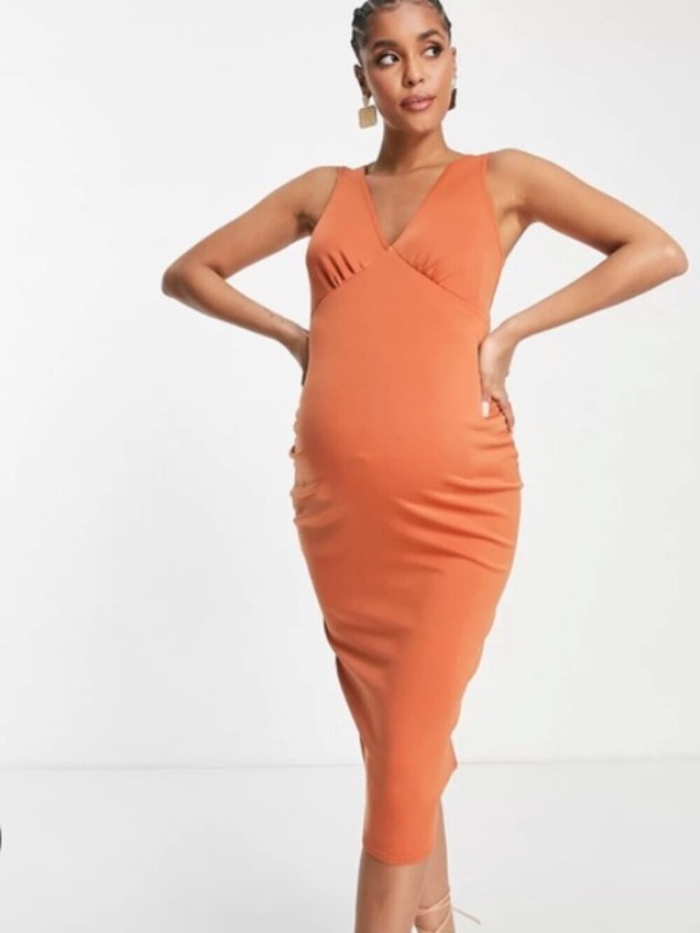 ASOS Maternity Sleeveless V-Neck Rust Bodycon Dress Sz 4